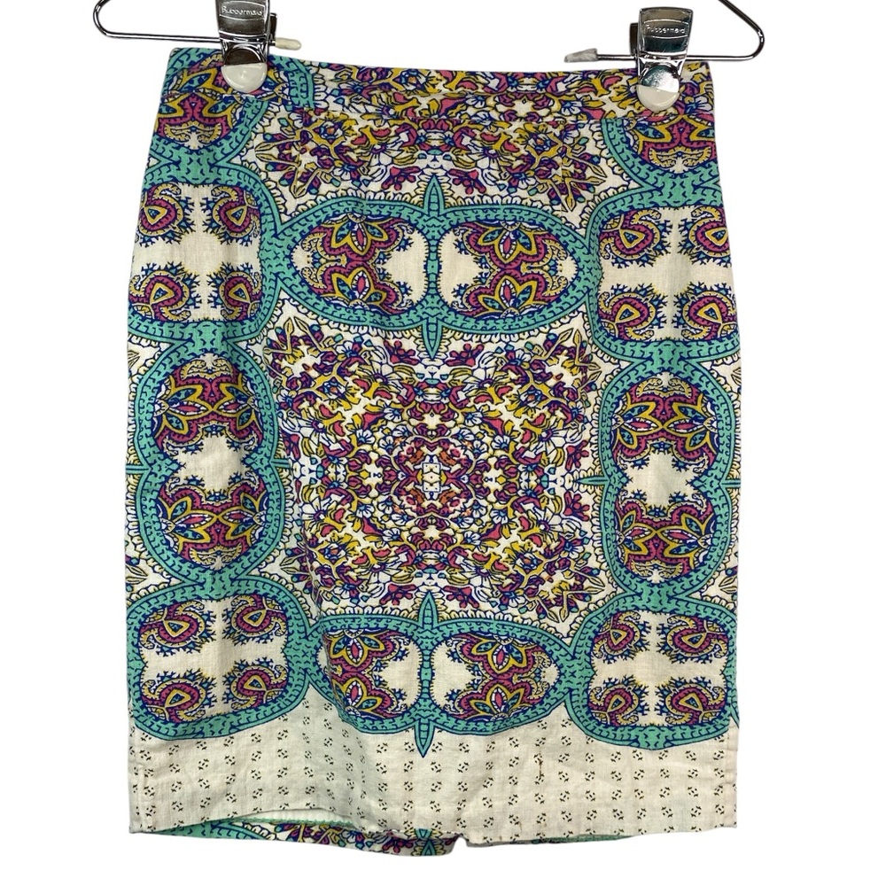 Maeve Colorful Patterned Linen Blend Women's Lined Skirt Size 0P